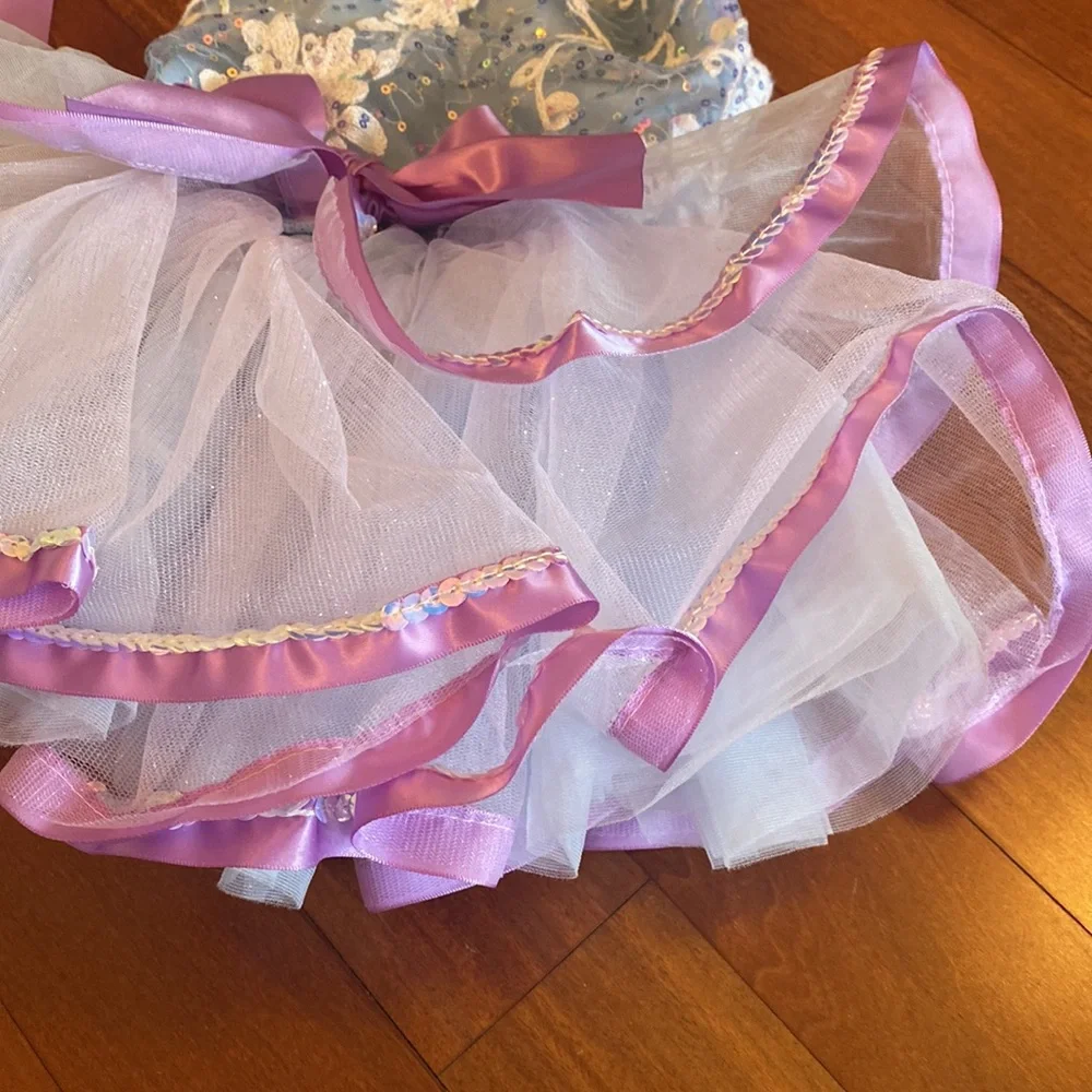 Girls Weissman EUC Blue & Purple Ballerina Costume w/Purple Hairbow - Sz XSC